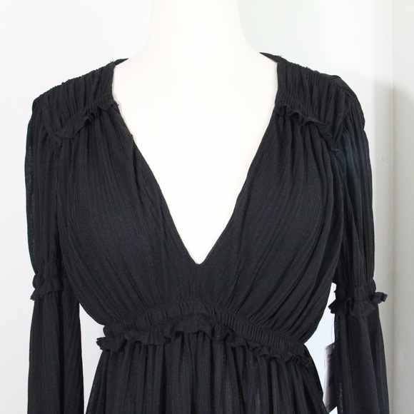 Free People Day Dreaming Top NEW Women Babydoll Shirt Black Small Long Sleeves - Picture 3 of 11